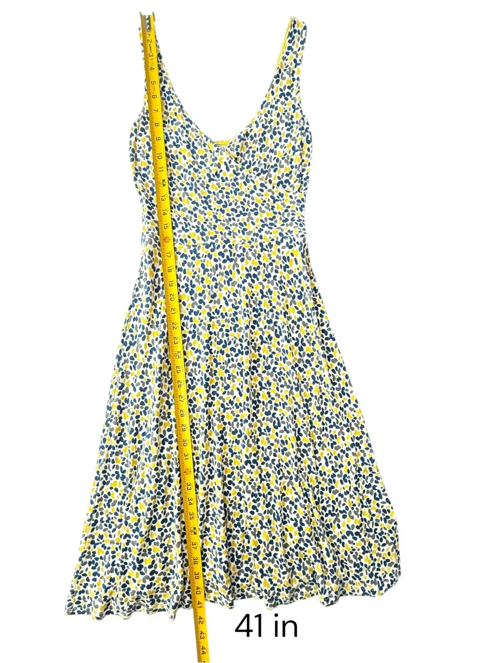 Boden Women Fit Flare Dress US 2R White Blue Yellow Dot Print Sleeveless - Picture 8 of 11